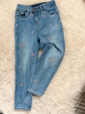 Cat & Jack stretch high waist straight fit with embroidered flower jeans Girls 6